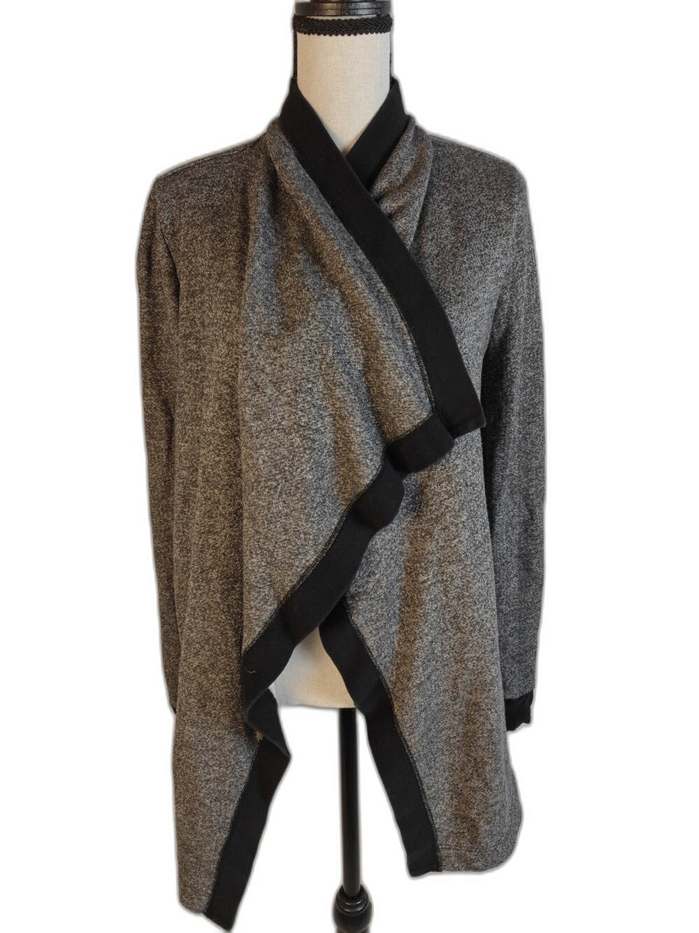 Women's Three Dots Draped Open Front Cardigan Gray Black Small